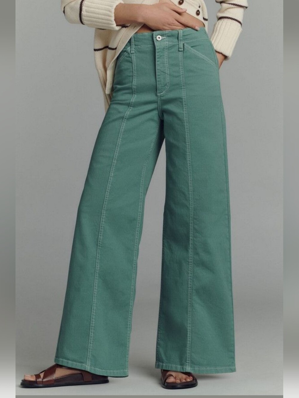 Anthro Maeve Delaney High-Rise Wide-Leg Jeans In Green TALL Inseam